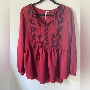 Garnet and Black Embroidered Top
